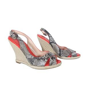 Audrey Brooke Wedge Sandals 9 Vegan Leather Snakeskin Espadrille Resort Chic